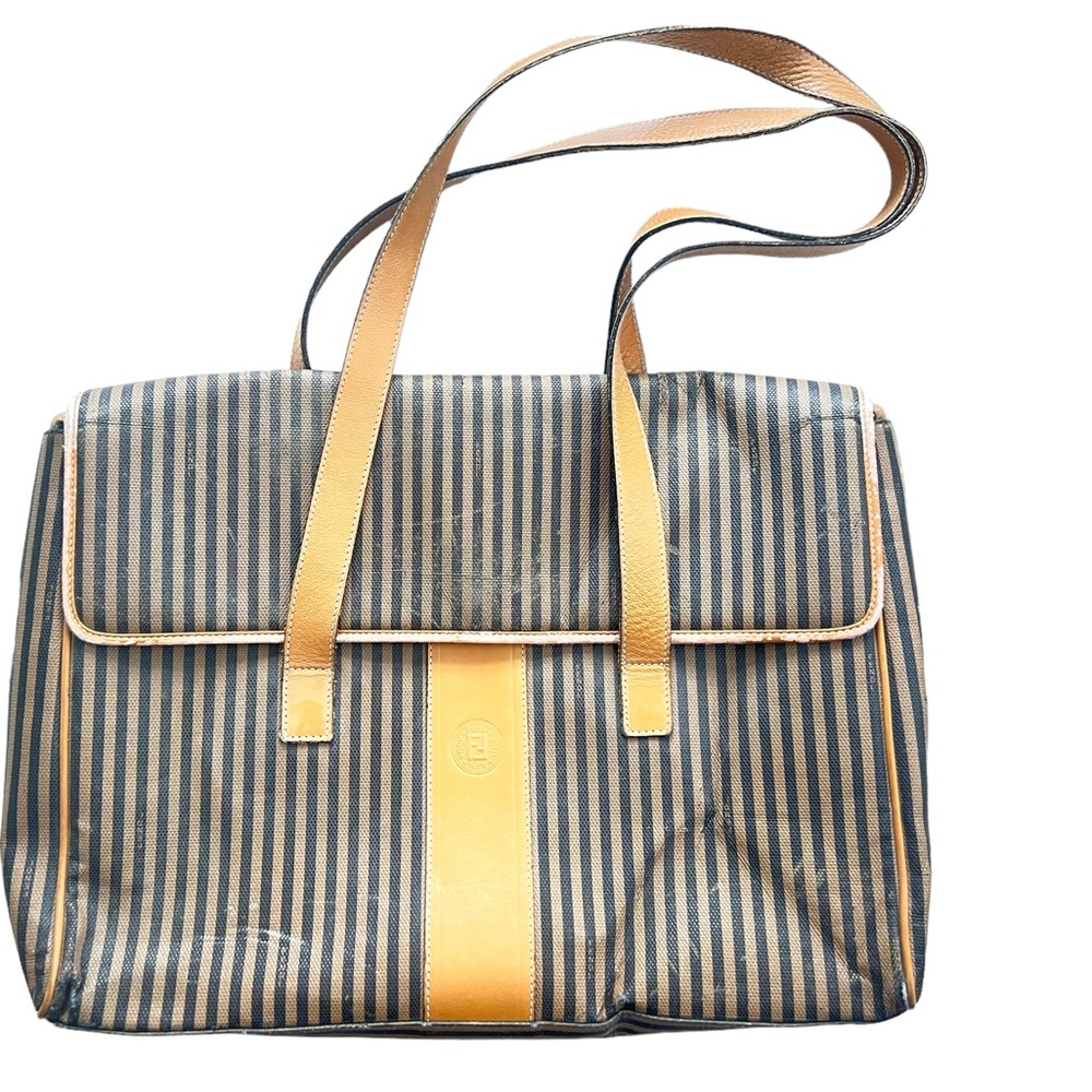 Vintage Fendi large brief shoulder bag striped logo serial number - Picture 2 of 15